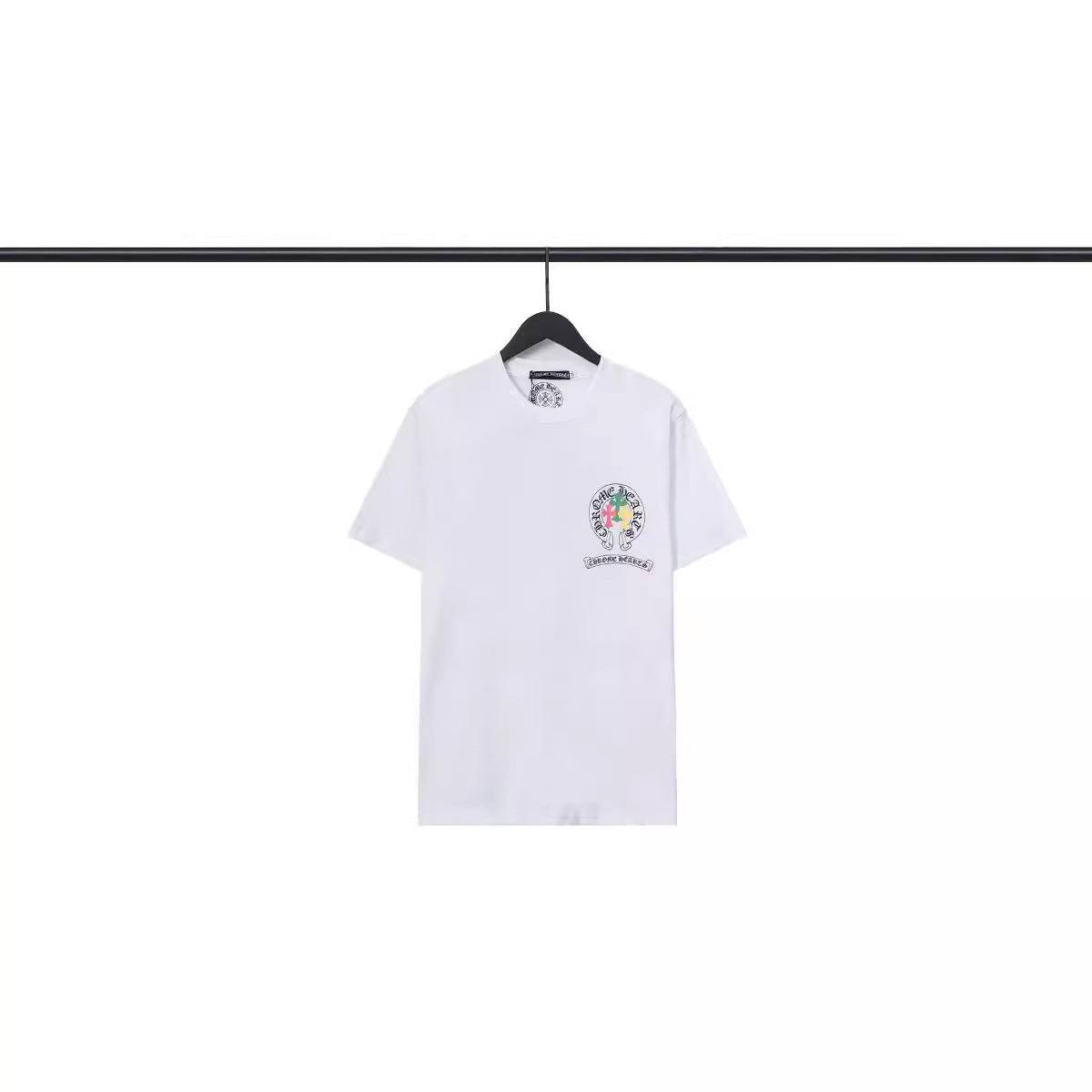 Chrome Heart T Shirts Crowe Scroll Heart Color Cross Print Crew Neck Short Sleeve